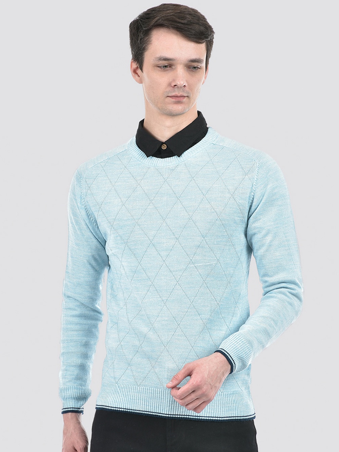 

PORTOBELLO Self Design Acrylic Ribbed Pullover, Blue