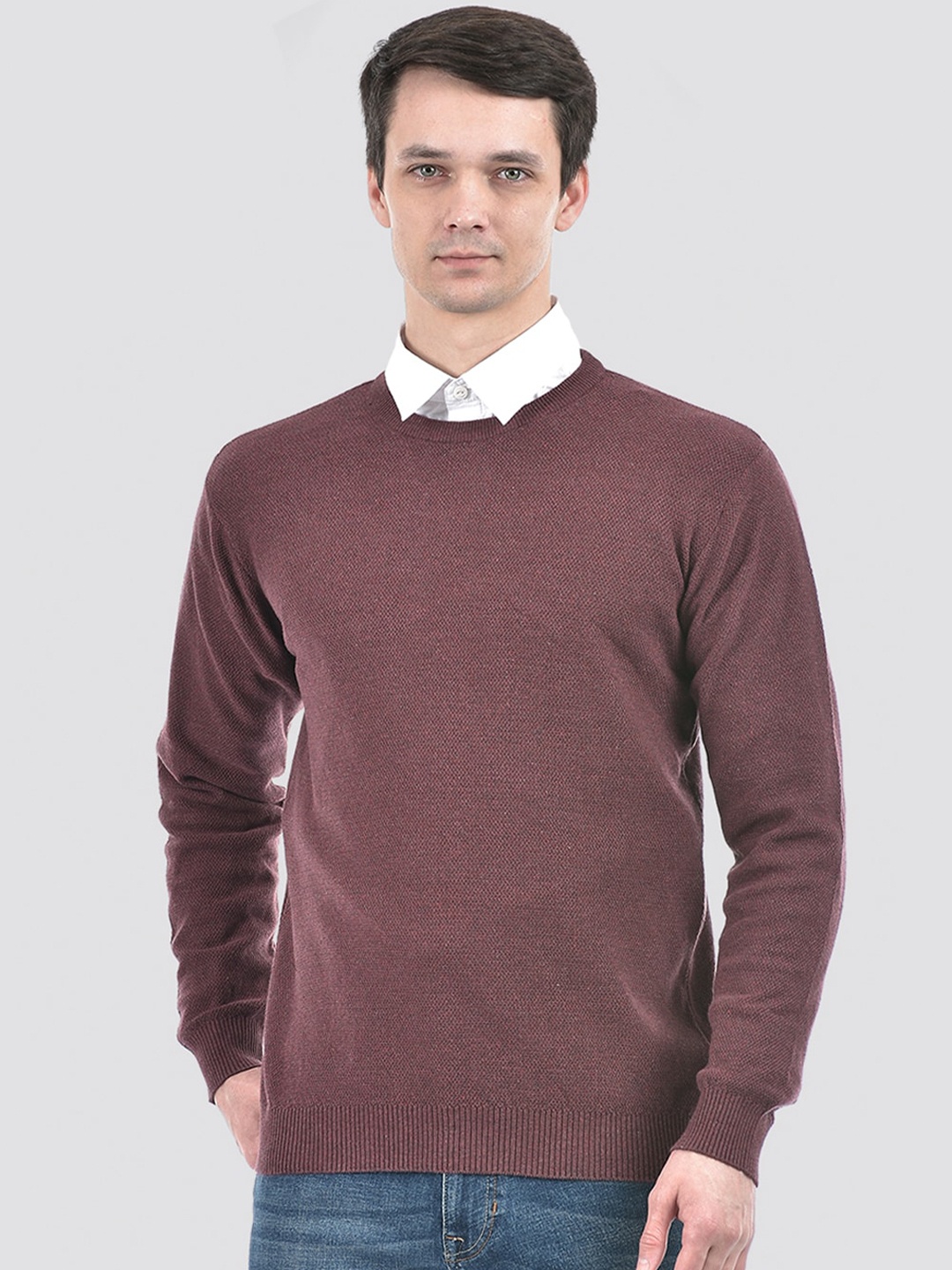 

PORTOBELLO Long Sleeves Pure Cotton Ribbed Pullover, Brown