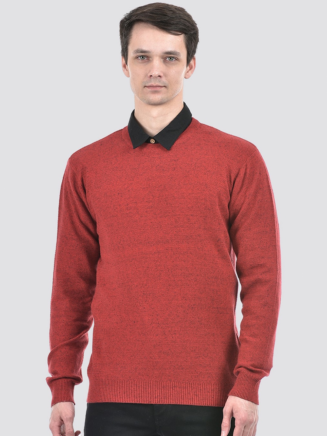 

PORTOBELLO Long Sleeves Pure Cotton Ribbed Pullover, Red