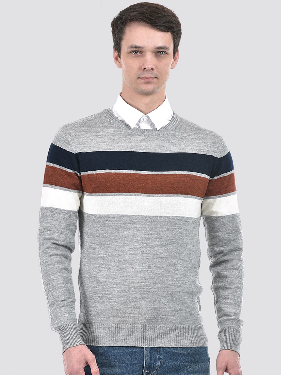 

PORTOBELLO Colorblocked Acrylic Pullover Sweater, Grey