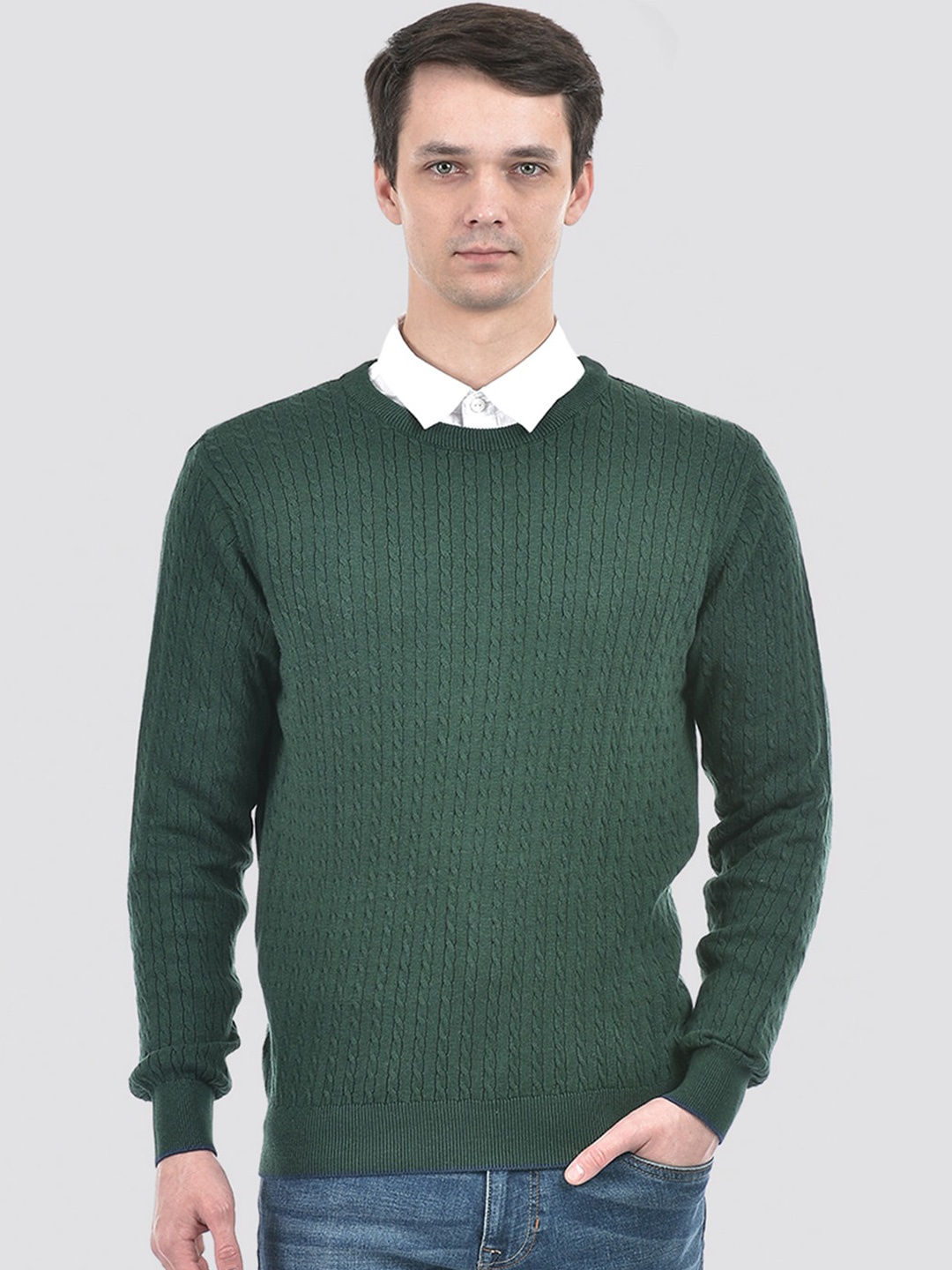 

PORTOBELLO Round Neck Cable Knit Pullover Sweater, Green