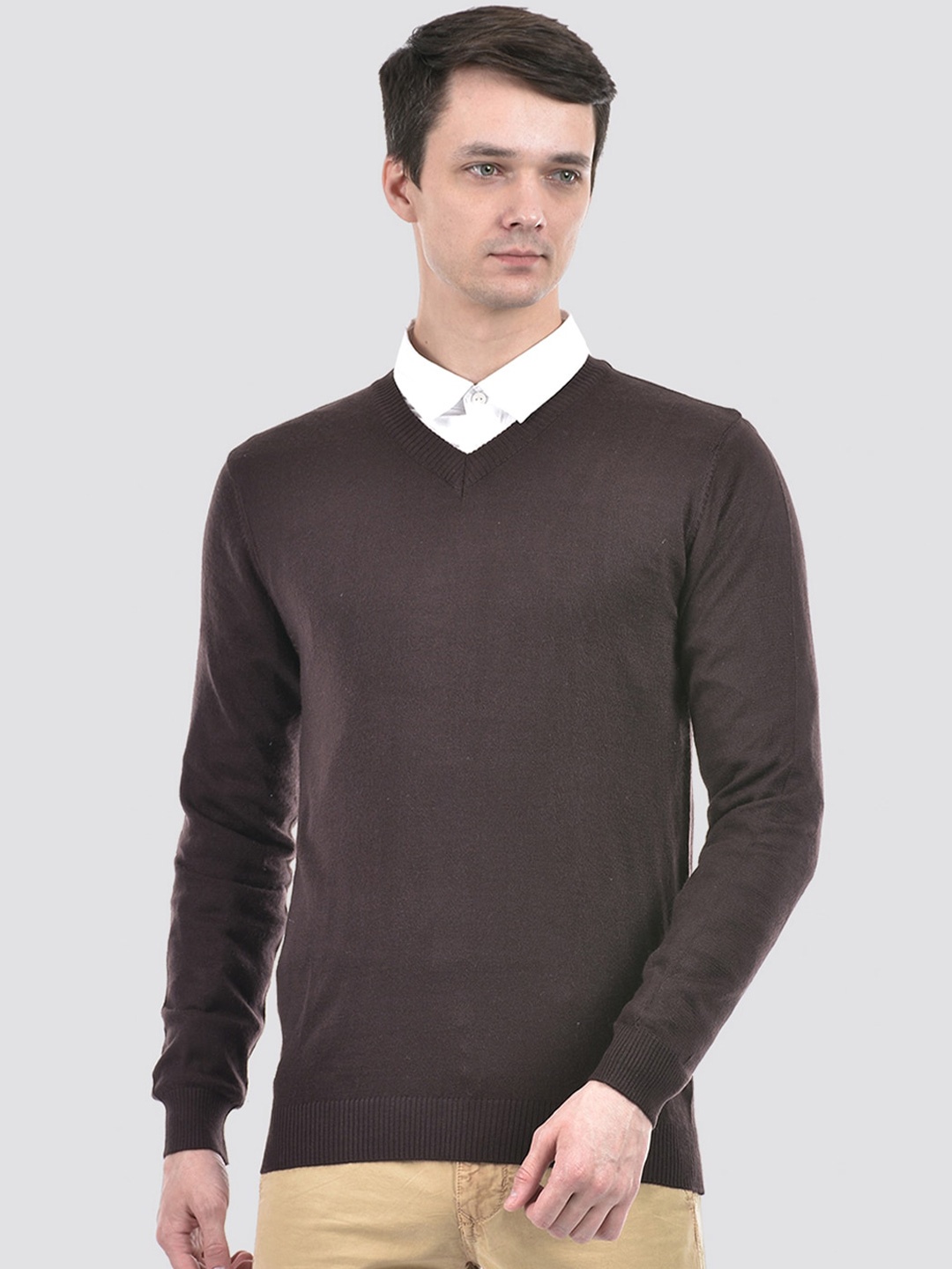 

PORTOBELLO V-Neck Long Sleeves Pullover Sweaters, Brown