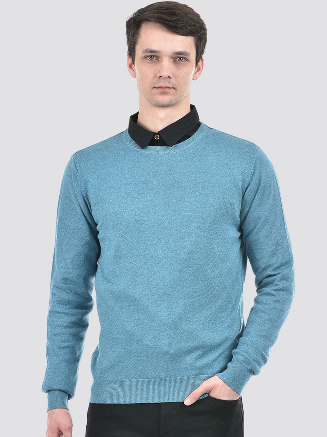 

PORTOBELLO Round Neck Cotton Pullover Sweaters, Blue