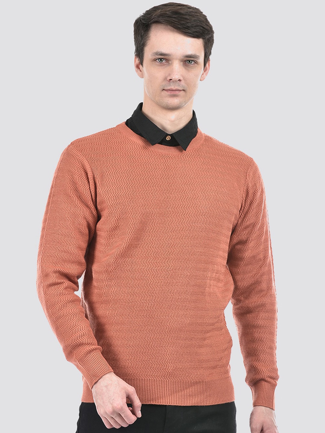 

PORTOBELLO Self Design Round Neck Pullover Sweaters, Orange