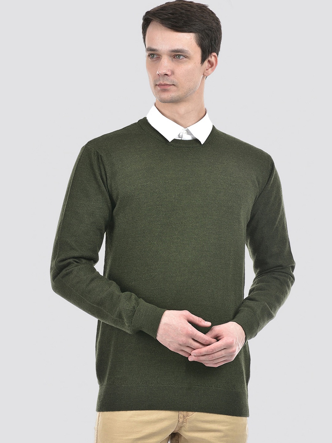 

PORTOBELLO Round Neck Woollen Pullover Sweaters, Green