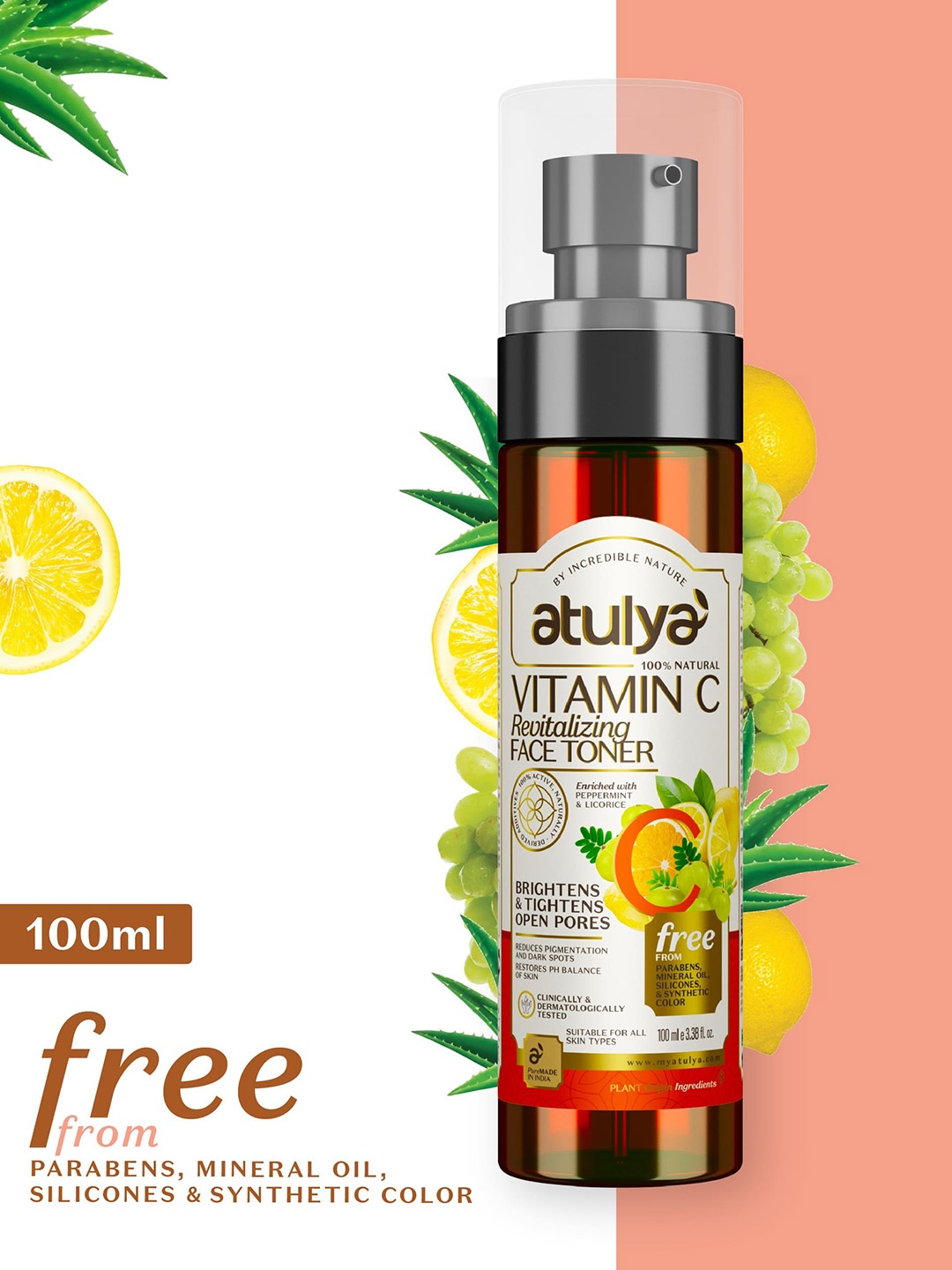 

Atulya Vitamin C Revitalizing Face Toner For Brighten Skin Tone - 100ml, Orange