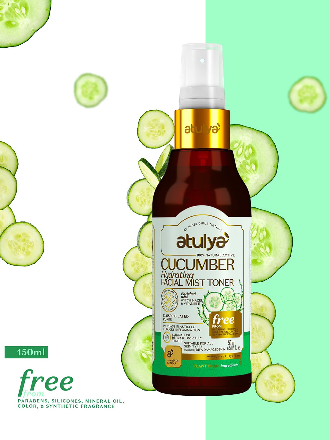 

Atulya Cucumber Hydrating Face Mist Toner - 150ml, Green
