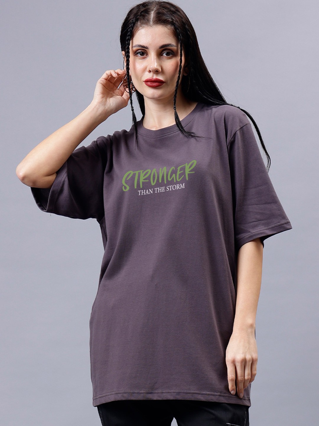 

Mad Over Print Typography Cotton Oversized T-shirt, Charcoal