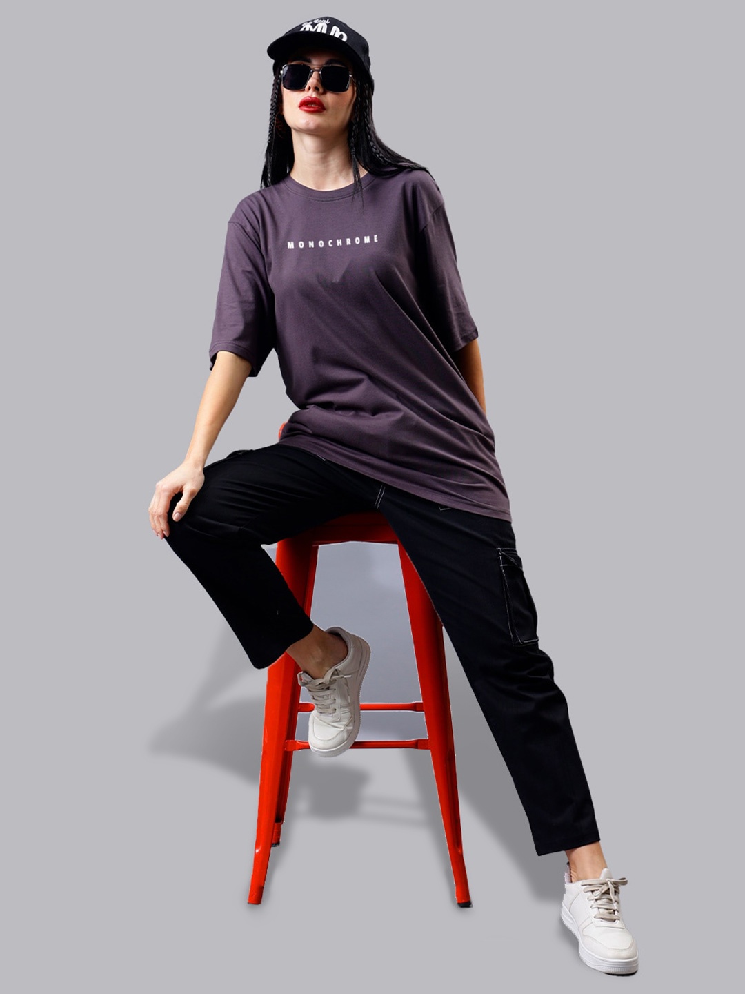 

Mad Over Print Printed Oversized Cotton T-shirt, Charcoal