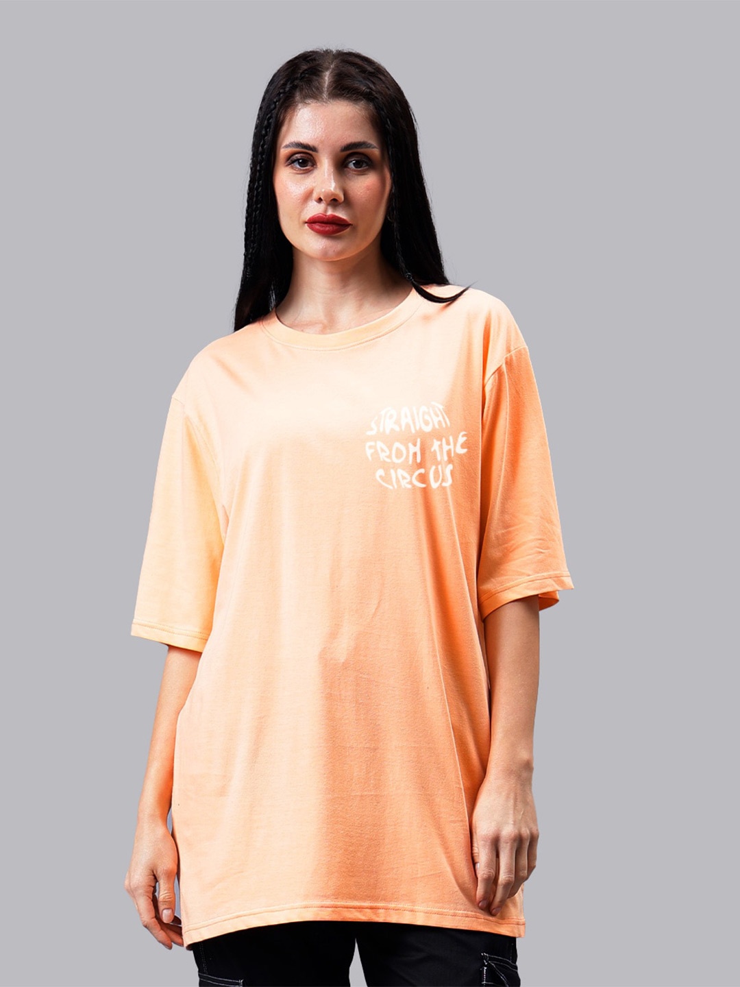 

Mad Over Print Printed Cotton Oversized T-shirt, Peach