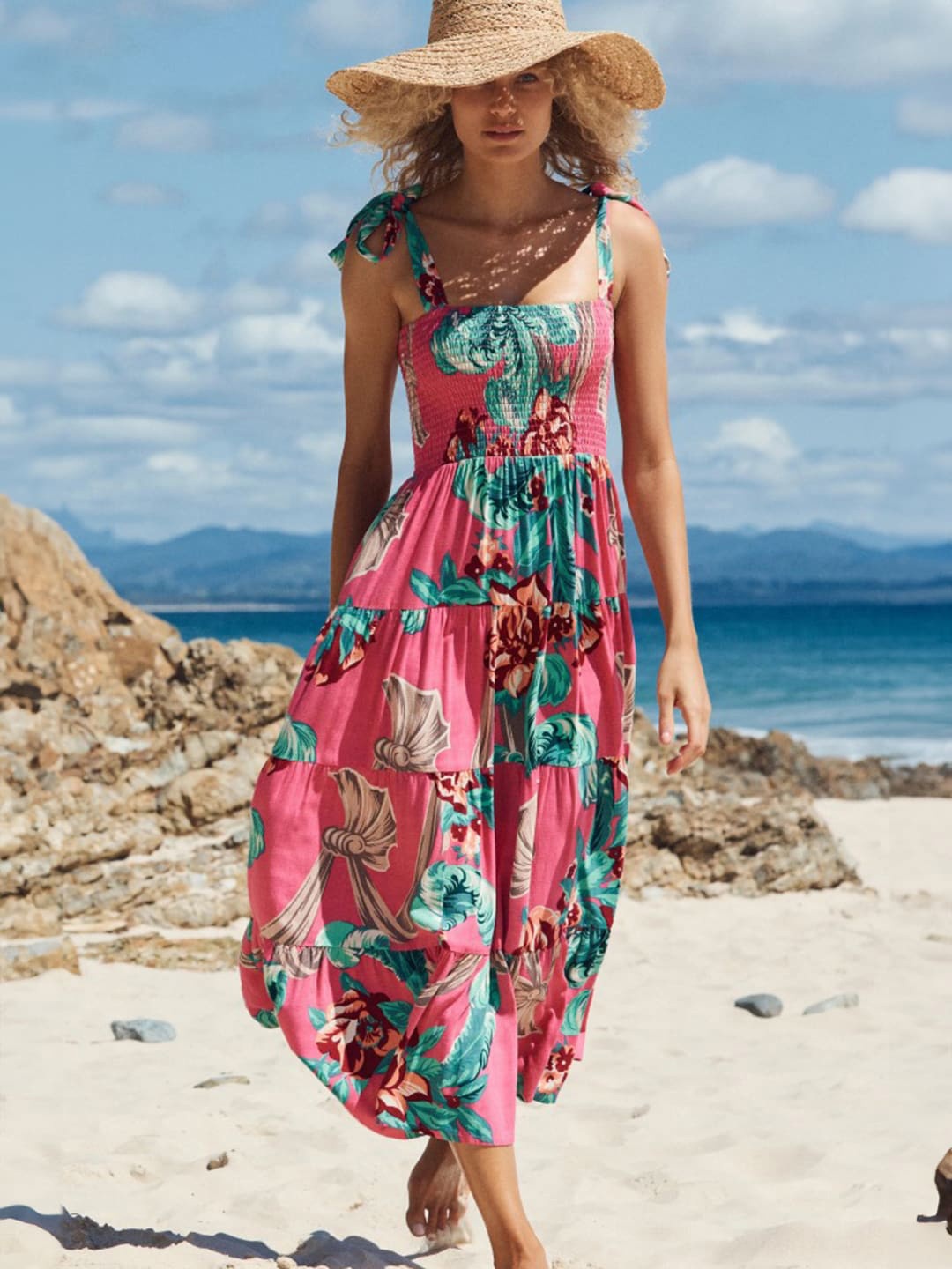 

Stylecast X KPOP Shoulder straps Sleeveless Floral Printed Maxi Dress, Burgundy