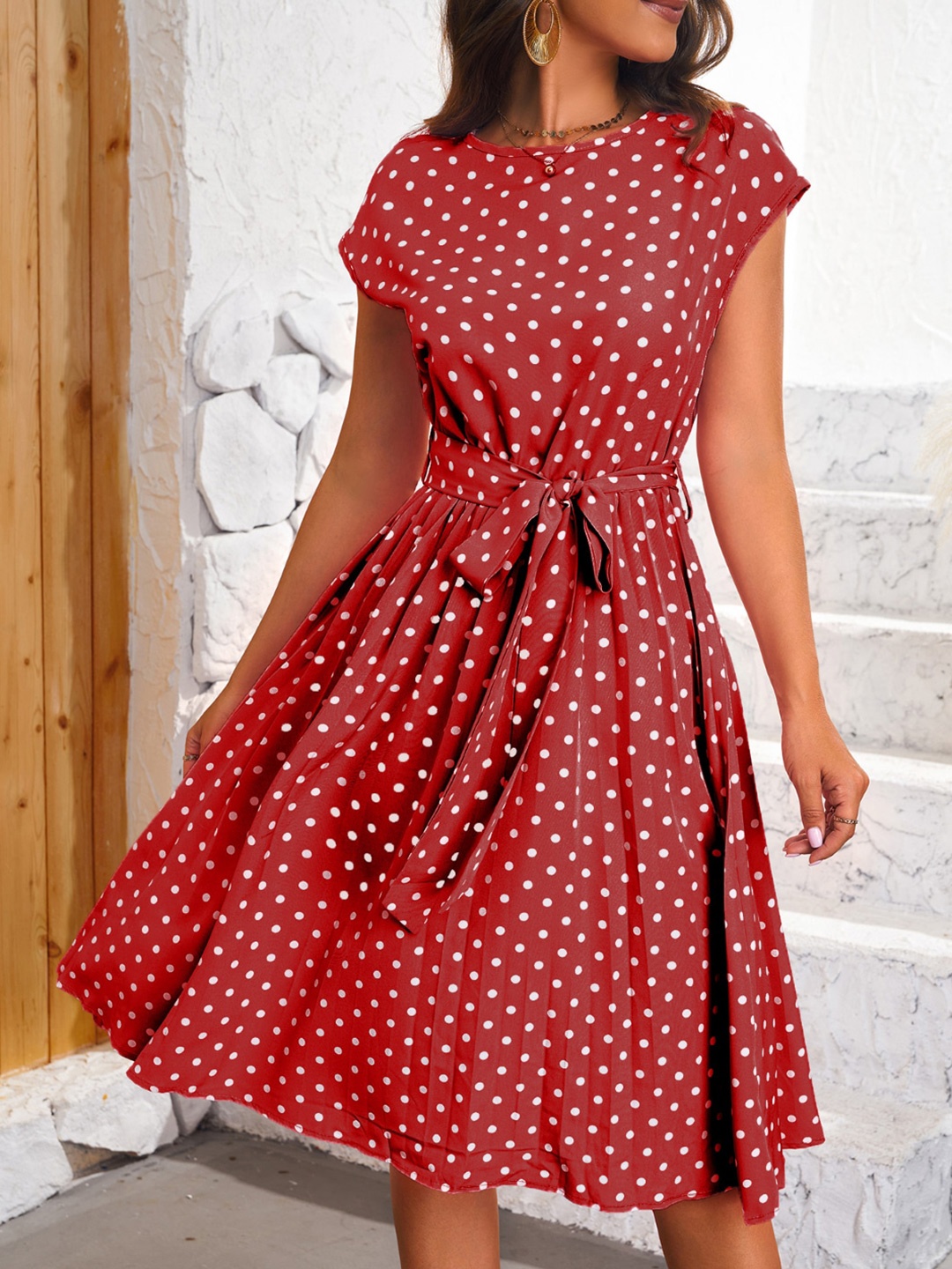 

Stylecast X KPOP Polka Dot Print Fit & Flare Dress, Red