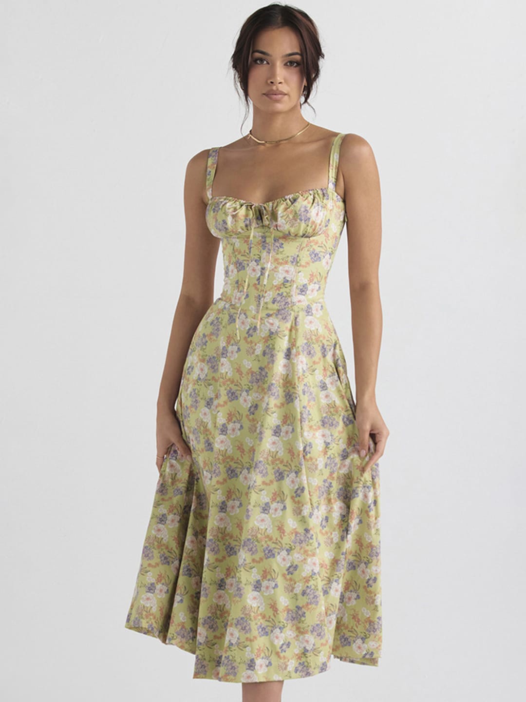 

Stylecast X KPOP Shoulder Straps Floral Print Fit & Flare Midi Dress, Green