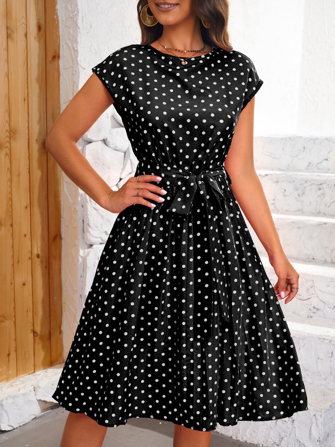 

Stylecast X KPOP Polka Dot Print Fit & Flare Dress, Black