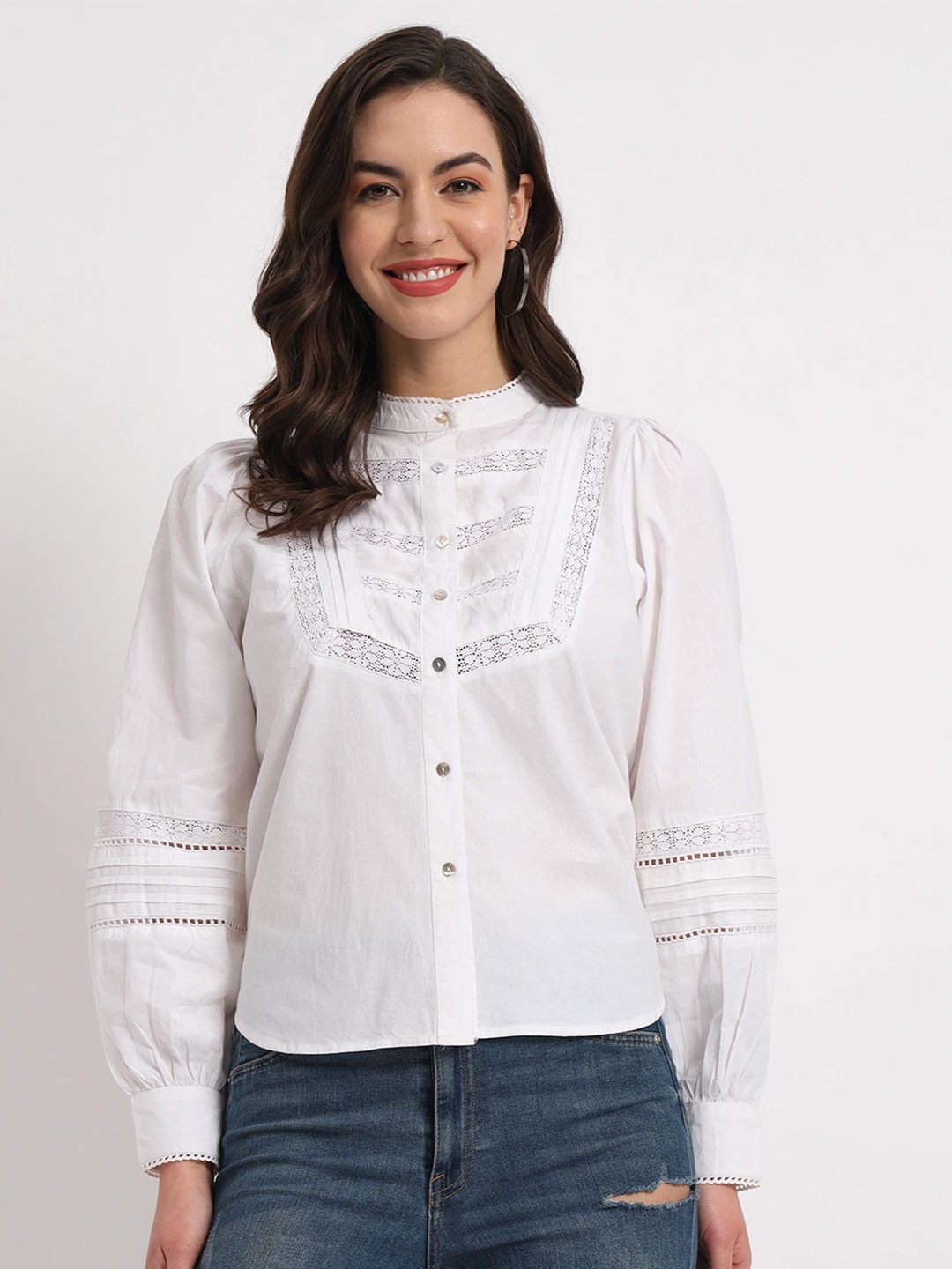 

Zastraa Winter'24 Relaxed Band Collar Long Sleeves Casual Shirt, White