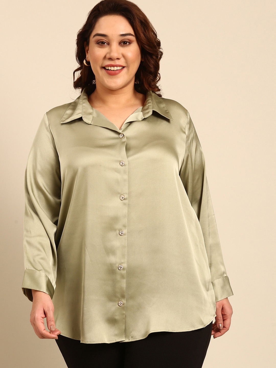 

The Pink Moon Plus Size Opaque Casual Shirt, Green