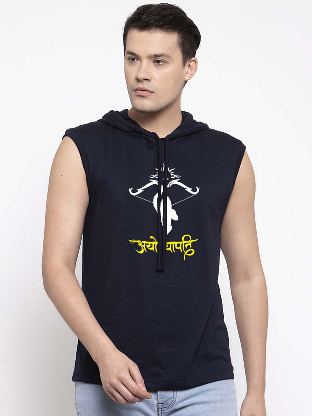 

Friskers Men Navy Blue Cotton Graphics Printed Hoodie T-shirt