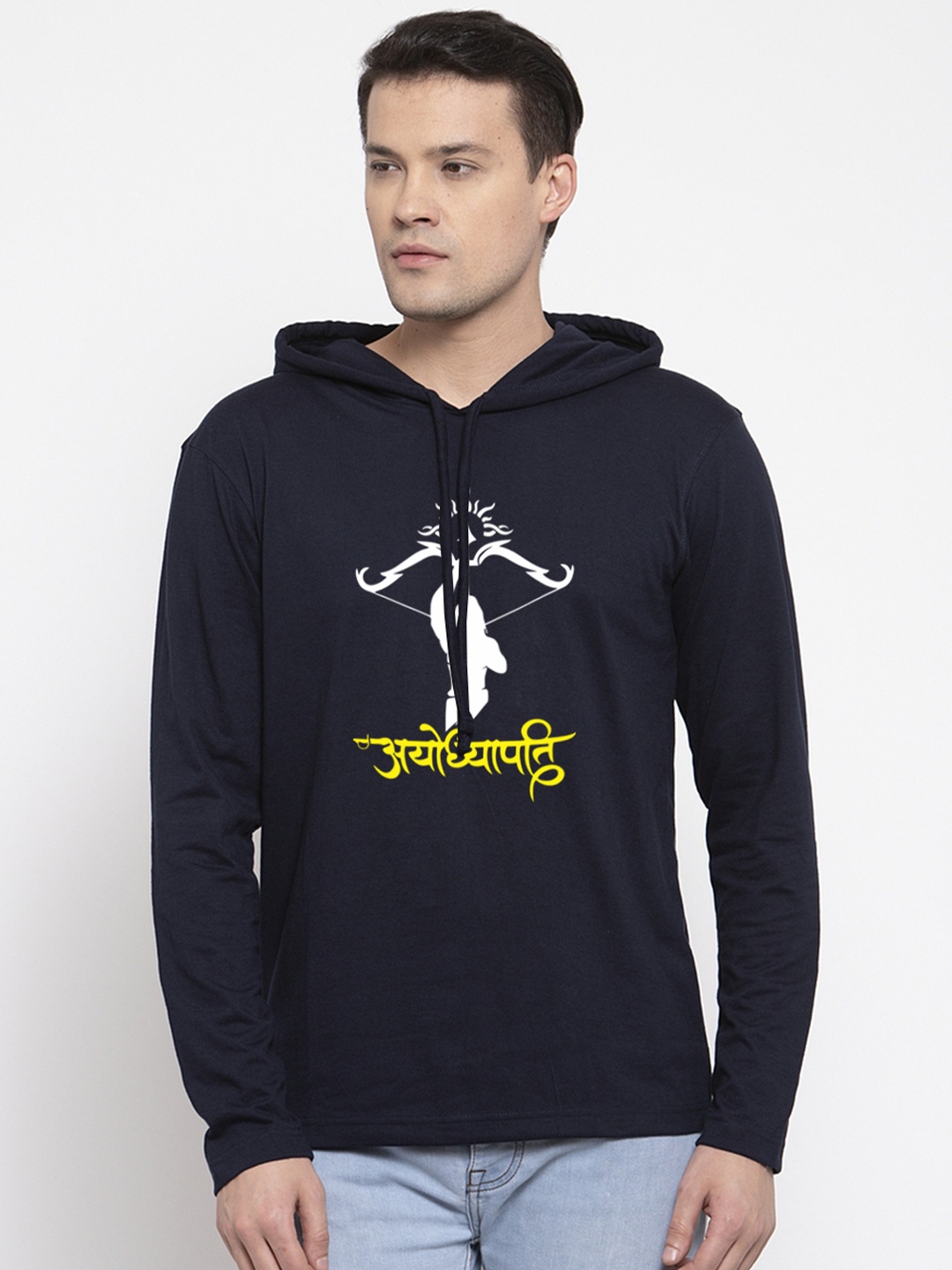 

Friskers Men Navy Blue Cotton Graphics Printed Hoodie T-shirt