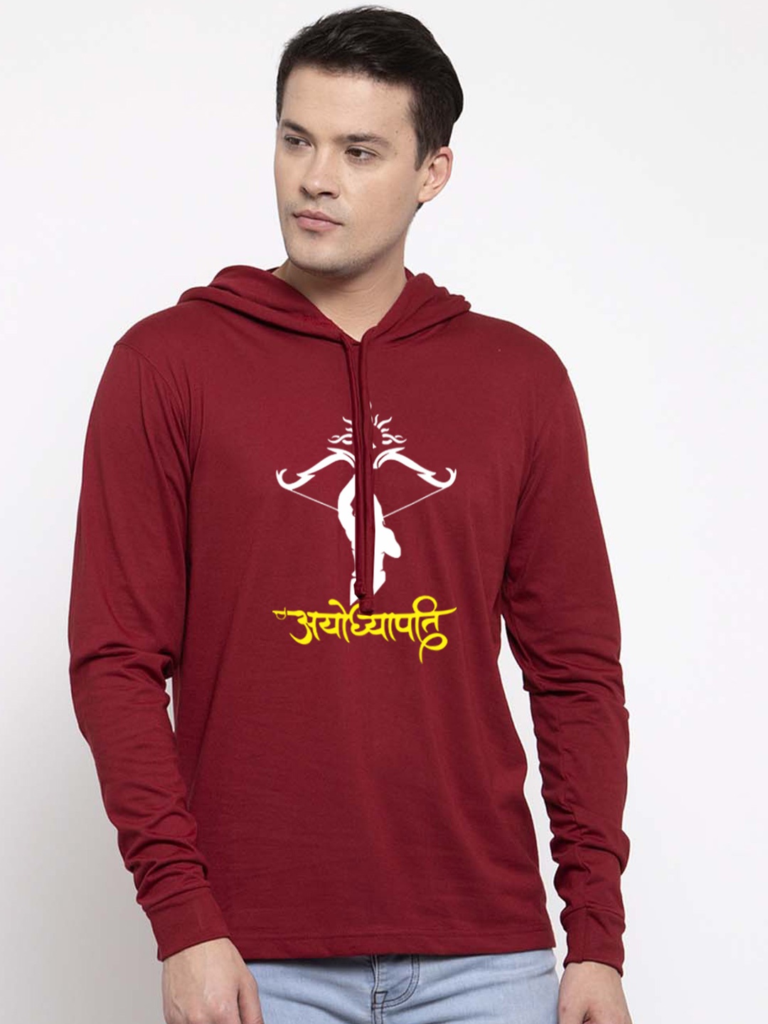 

Friskers Men Maroon Cotton Graphics Printed Hoodie T-shirt