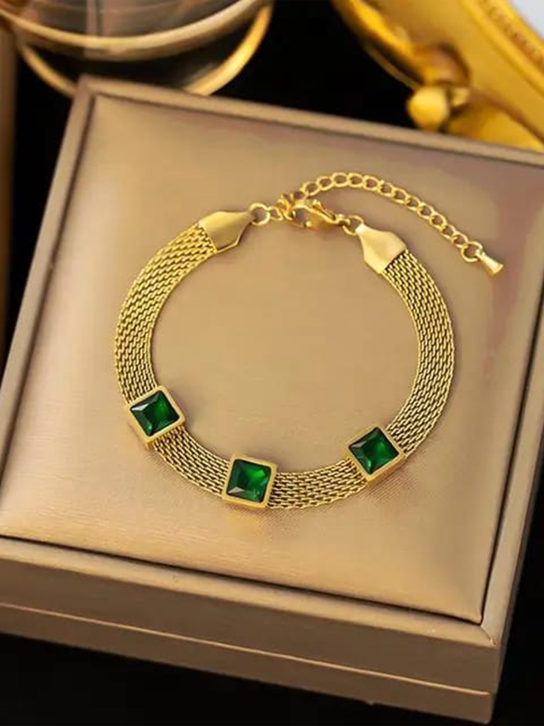 

VIEN Stainless Steel Gold Plated Stone Studded Charm Bracelet