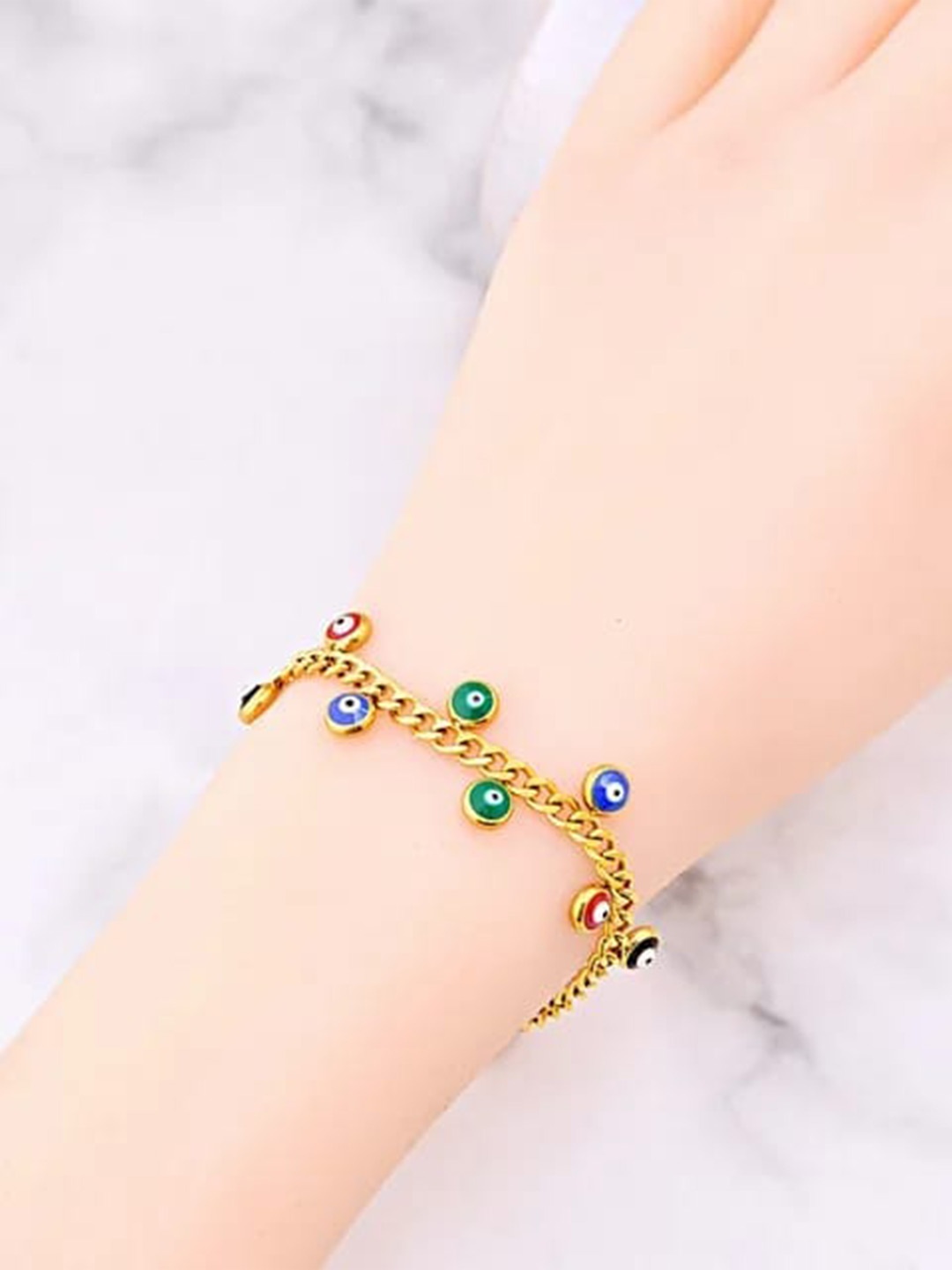 

VIEN Stainless Steel Enamelled Gold Plated Charm Bracelet