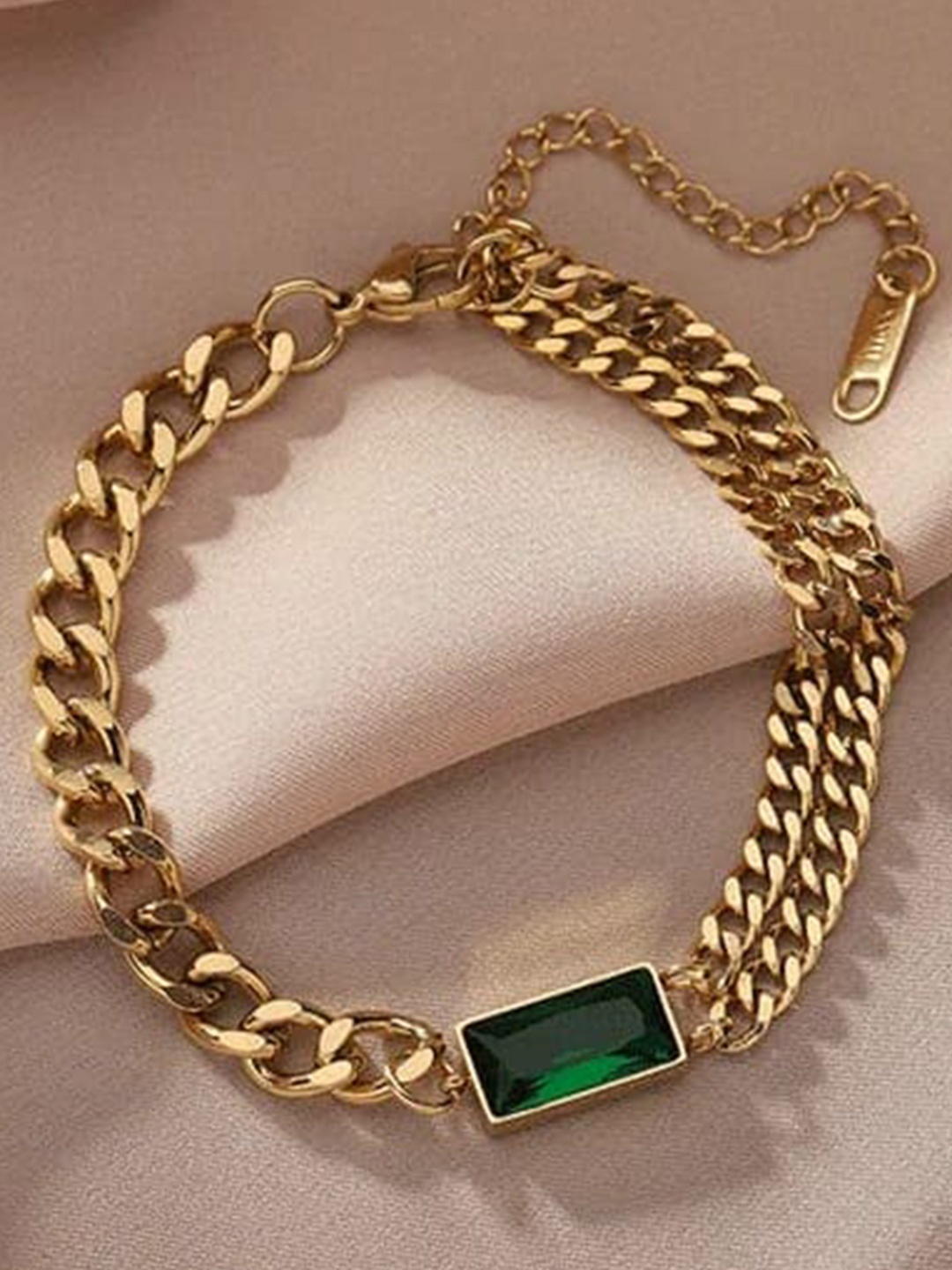 

VIEN Stainless Steel Gold-Plated Stone Studded Link Bracelet