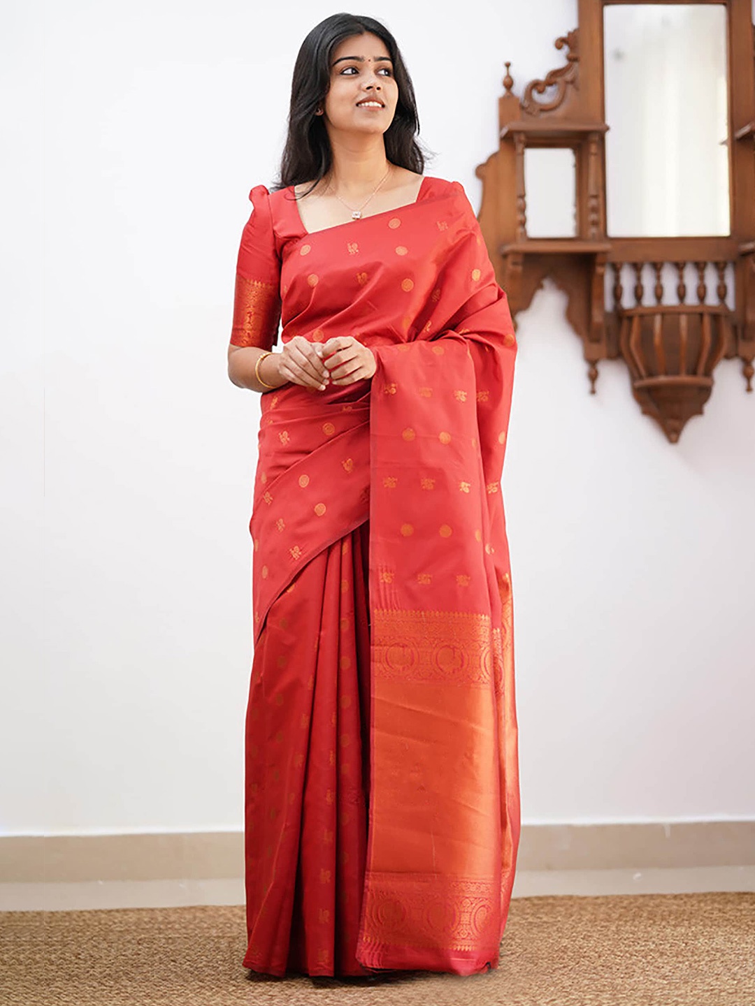 

Aldwych Woven Design Ethnic Motifs Zari Banarasi Saree, Red