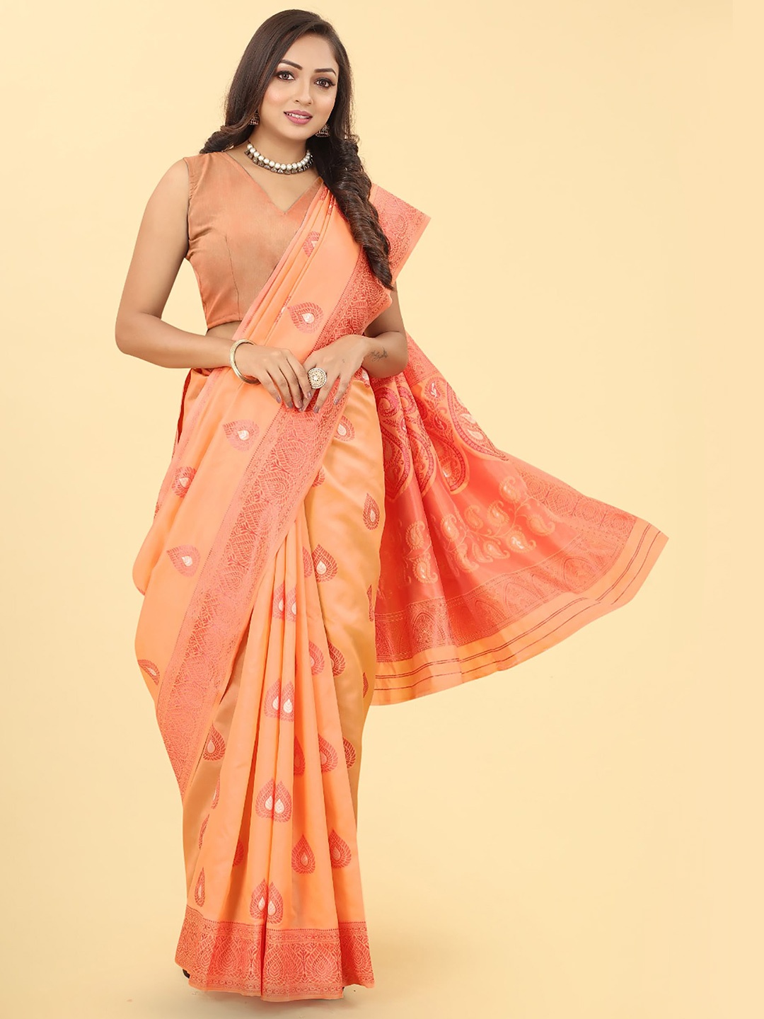 

Aldwych Woven Design Ethnic Motifs Zari Banarasi Saree, Orange