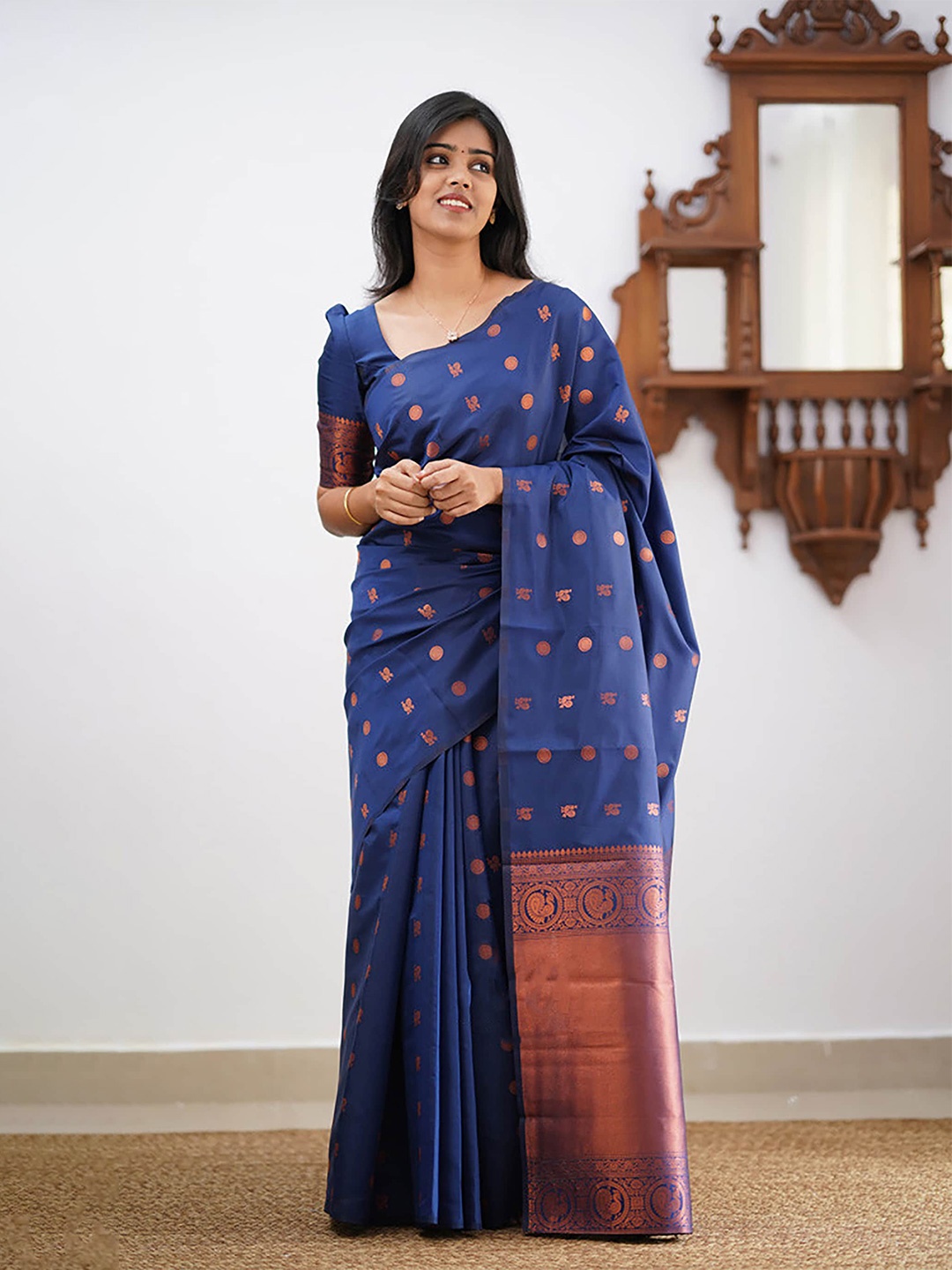 

Aldwych Woven Design Ethnic Motifs Zari Banarasi Saree, Blue
