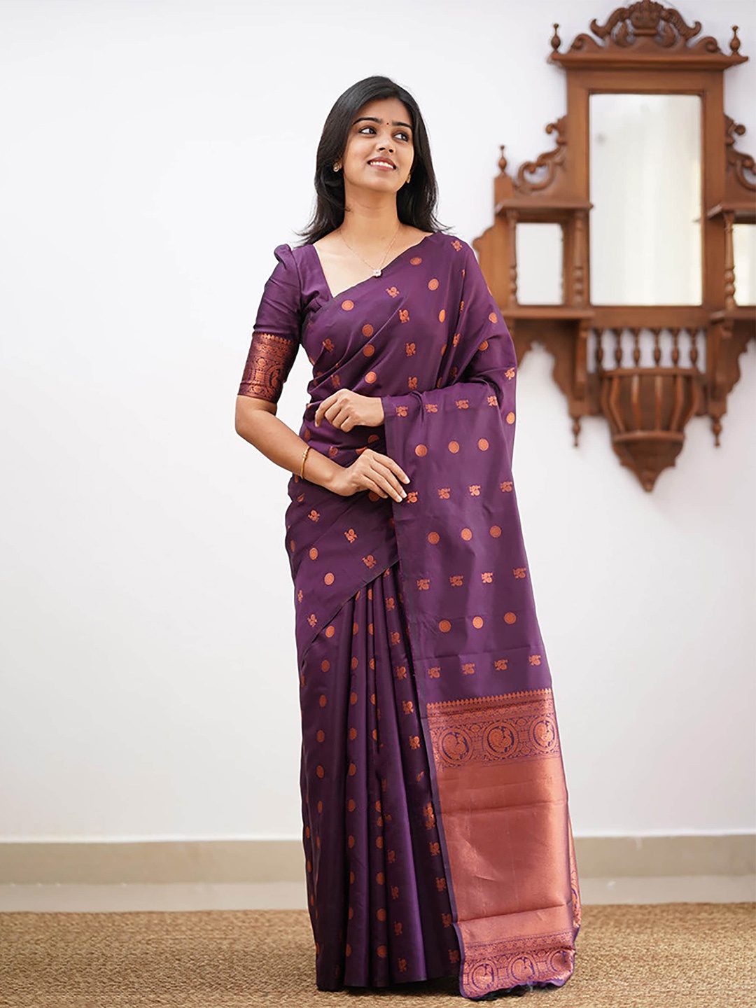 

Aldwych Woven Design Ethnic Motifs Zari Banarasi Saree, Purple
