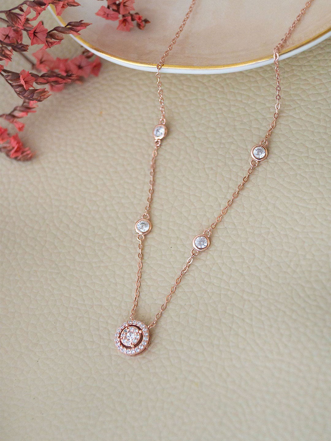 

MANNASH Rose Gold Plated Cubic Zirconia Chain Necklace
