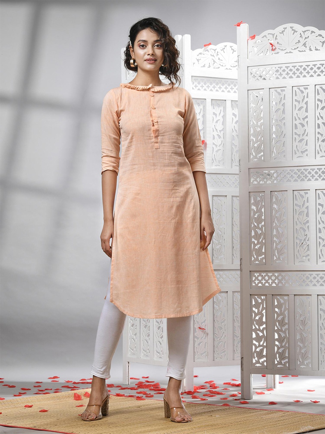 

Angoshobha Pure Cotton A-Line Kurta, Peach