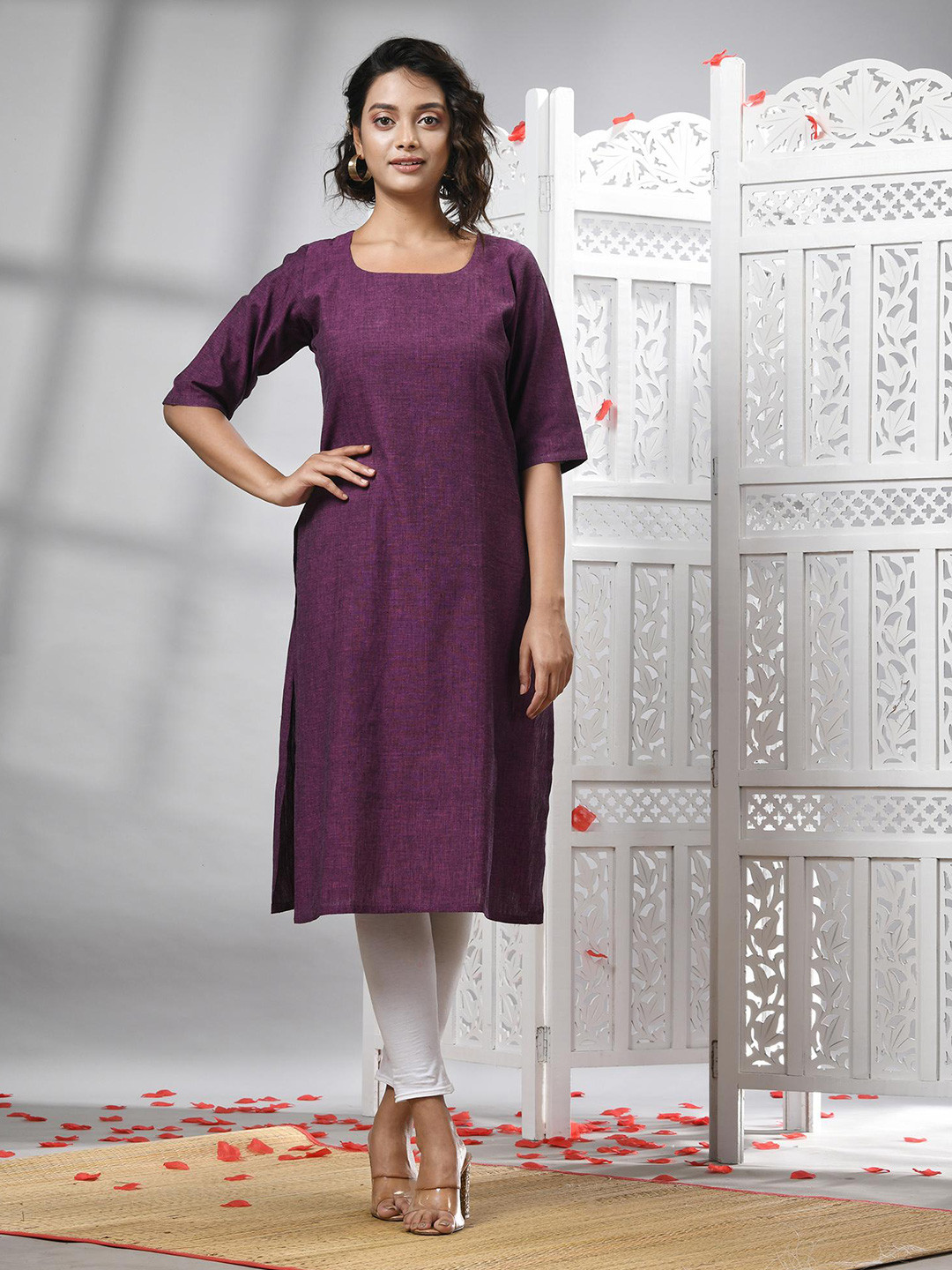 

Angoshobha Pure Cotton A-Line Kurta, Purple