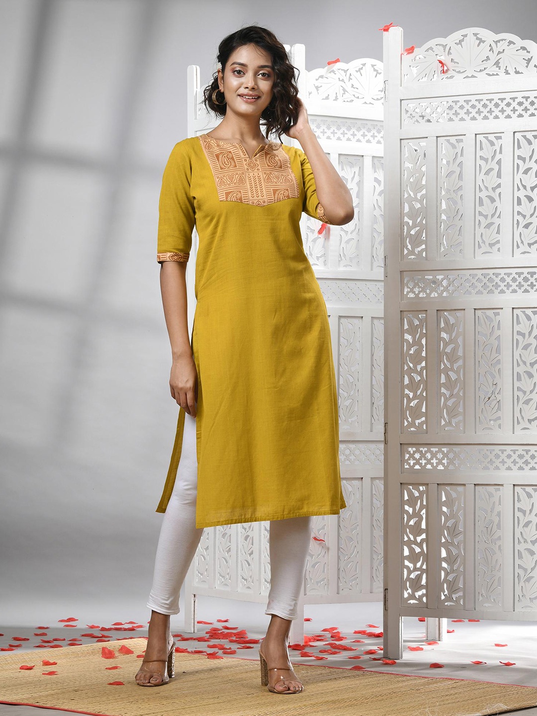 

Angoshobha Pure Cotton A-Line Kurta, Mustard