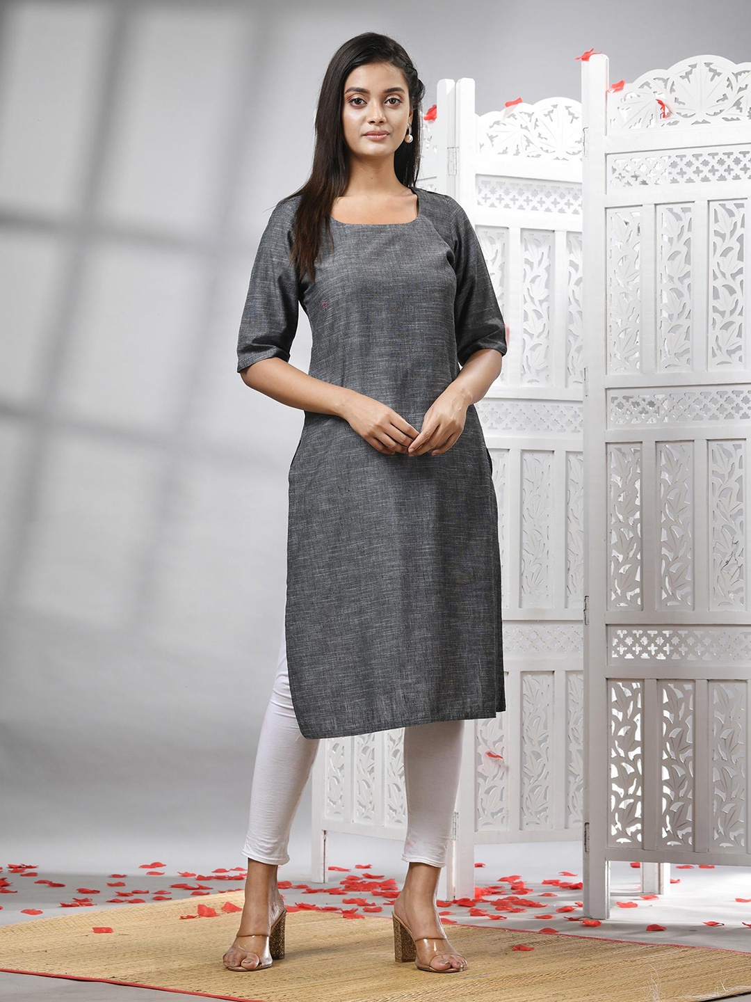 

Angoshobha Straight Pure Cotton Kurta, Grey