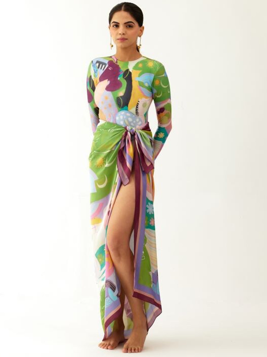 

Tizzi Printed Chiffon Cover Up Sarong, Green
