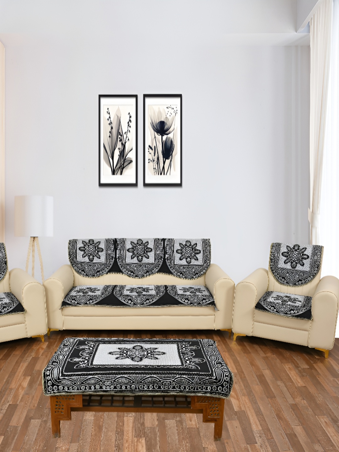 

hargunz Black & White 7 Pieces Jacquard Sofa Cover
