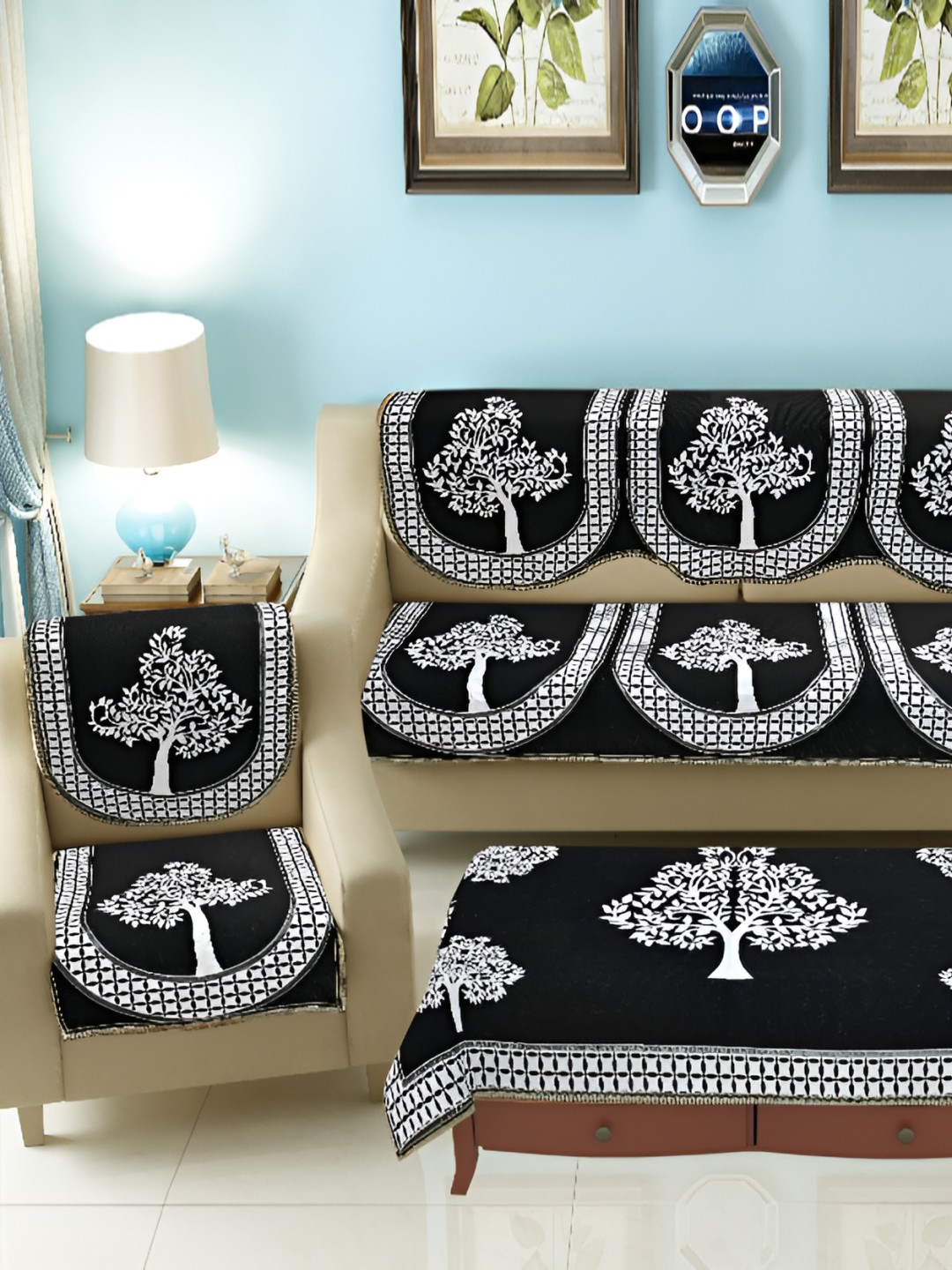 

hargunz Black & White 7 Pieces Jacquard Sofa Cover