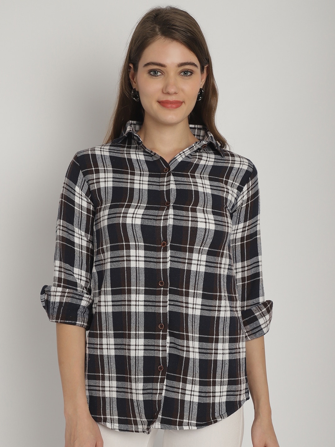 

Enchanted Drapes Classic Tartan Checked Casual Woollen Shirt, Black