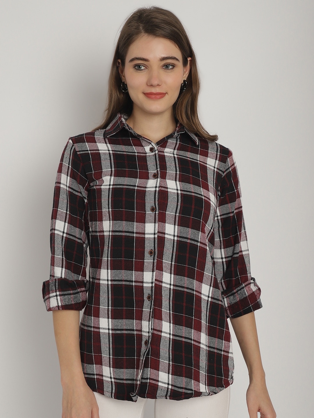 

Enchanted Drapes Classic Tartan Checked Casual Woollen Shirt, Maroon