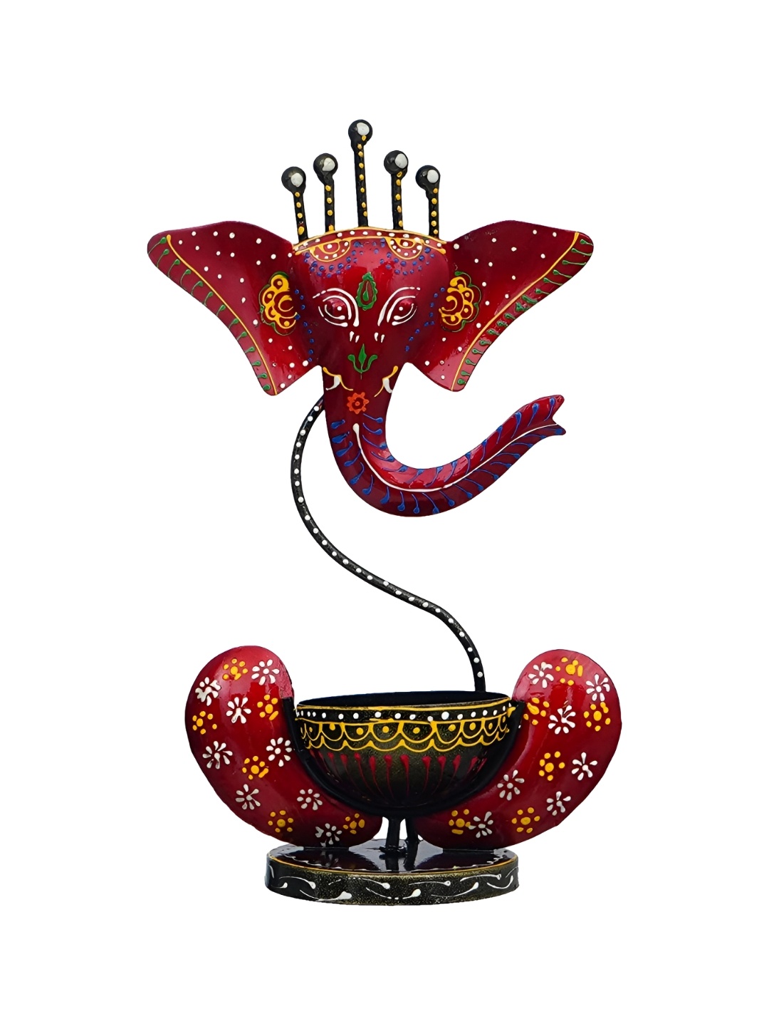 TECHEL Red & Black Ganesha With Bowl Idol Showpiece