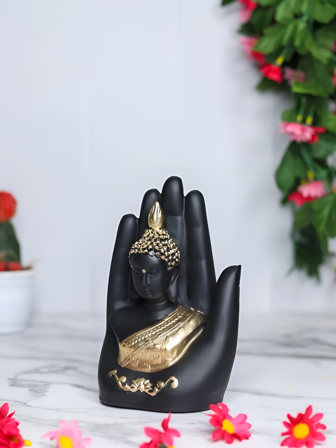 

TECHEL Black & Gold-Toned Palm Buddha Idol Showpiece