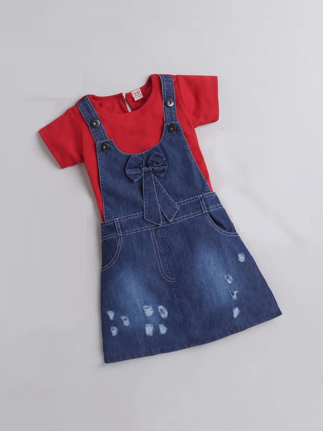 

The Magic Wand Girls 2 Pieces Cotton Pinafore Dress, Red
