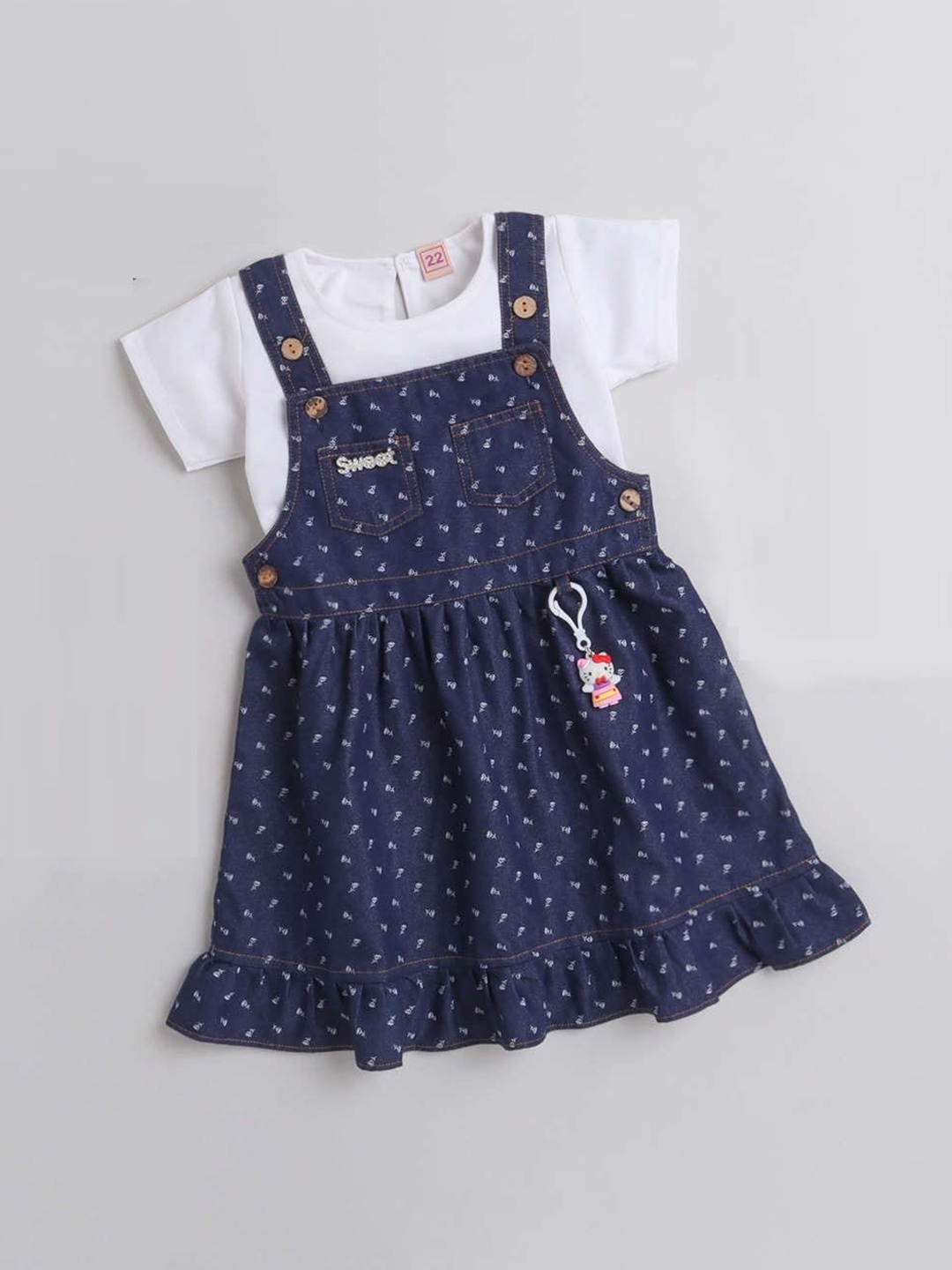

The Magic Wand Girls 2 Pieces Geometric Printed Cotton Pinafore Dress, Blue