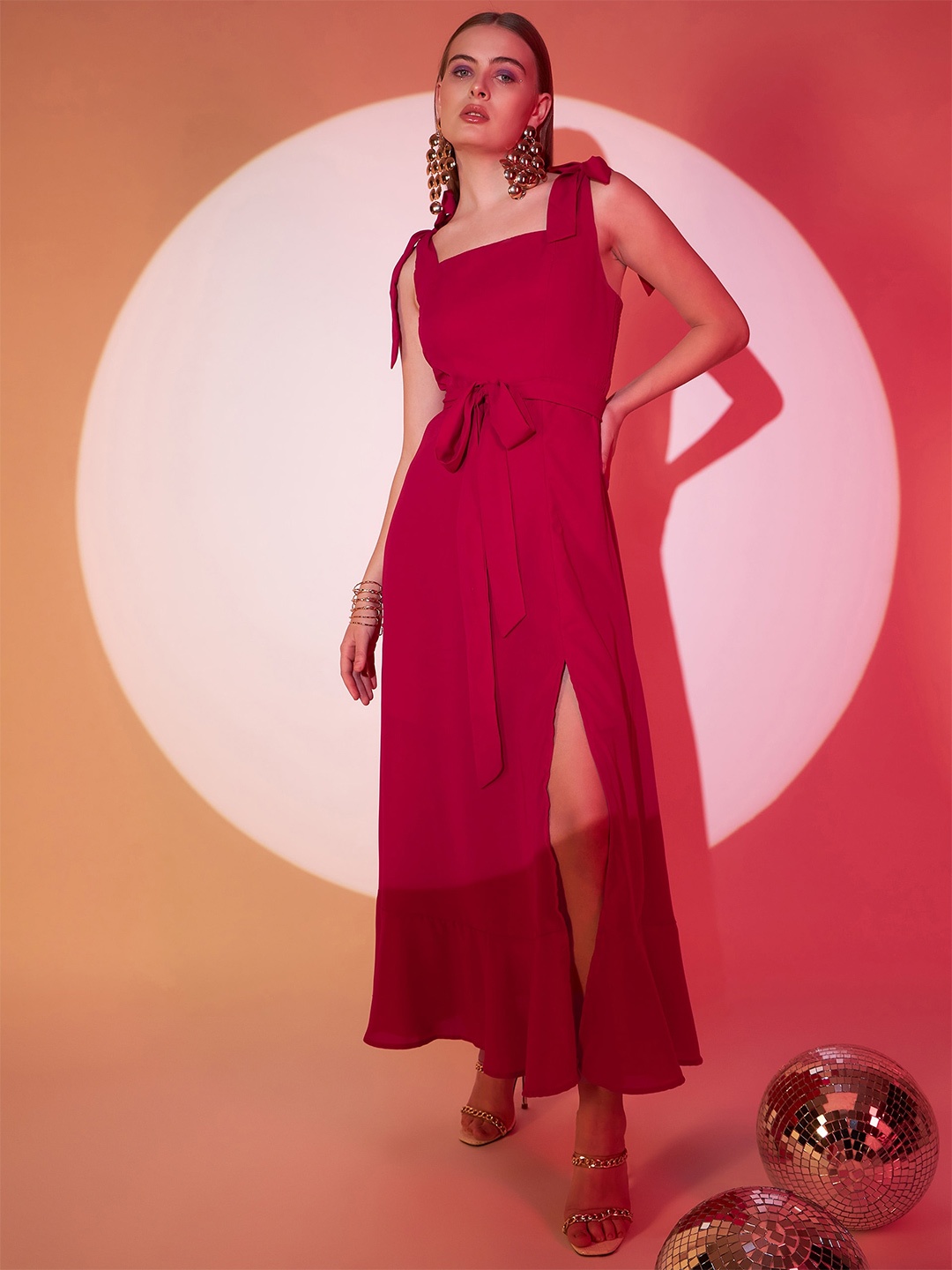 

Berrylush Flared Maxi Dress, Red