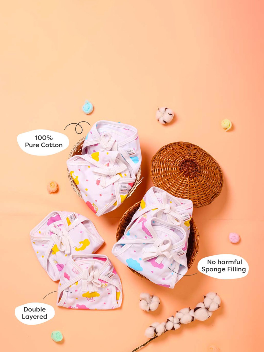 

SuperBottoms Set of 5 First Love Dry Feel Langot - Multicolored, White