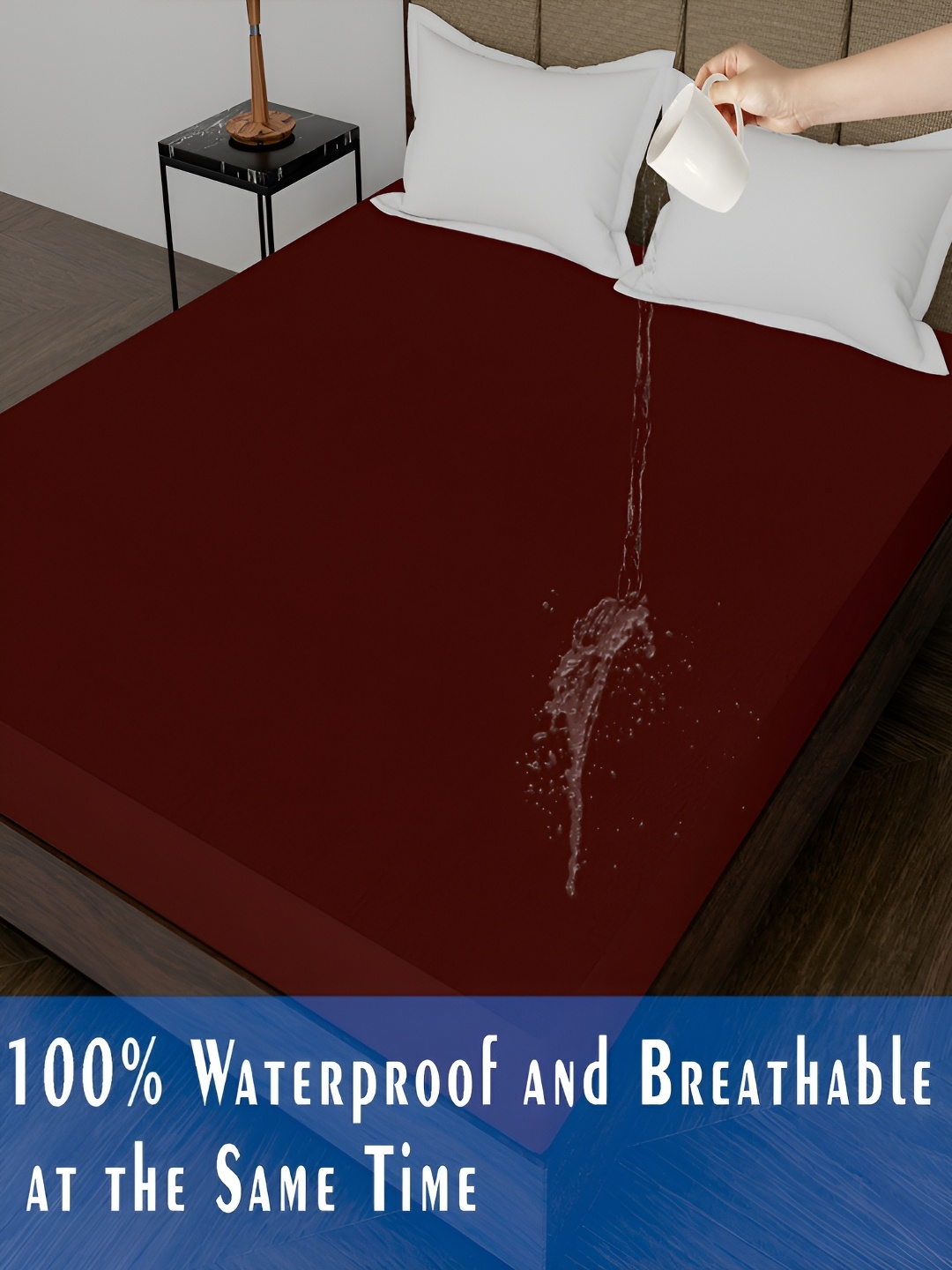 

DAKSH Maroon Terry Cotton King Bed Water Resistant Mattress Protector