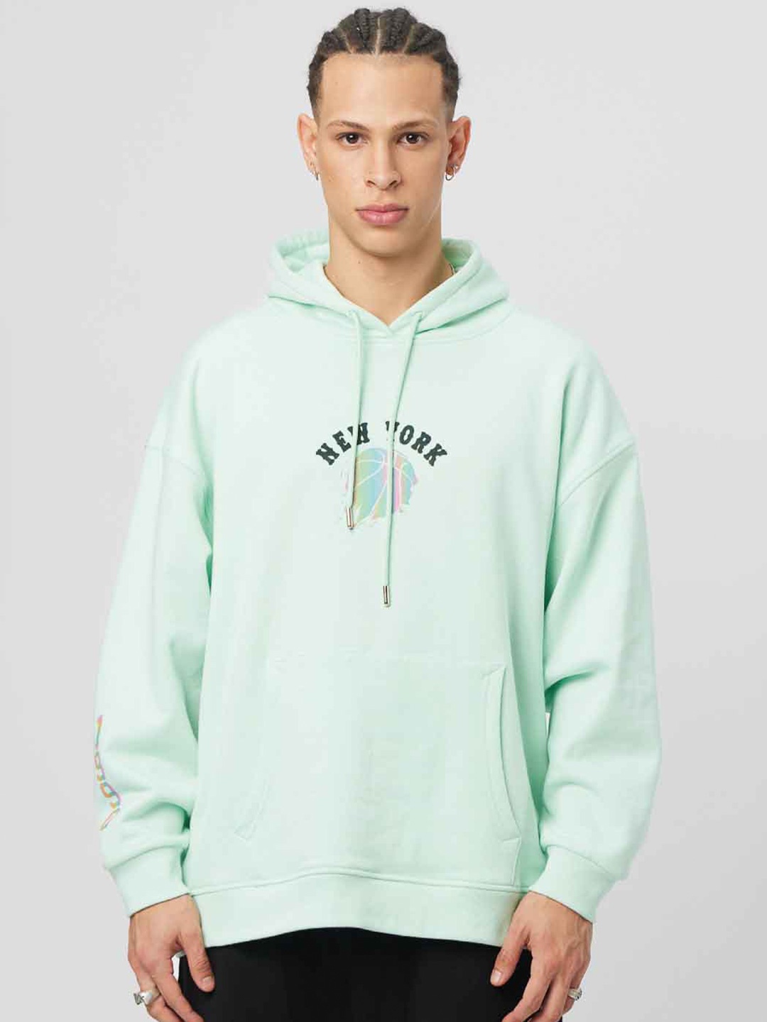 

Koovs Cotton Printed Hooded Sweatshirt, Green