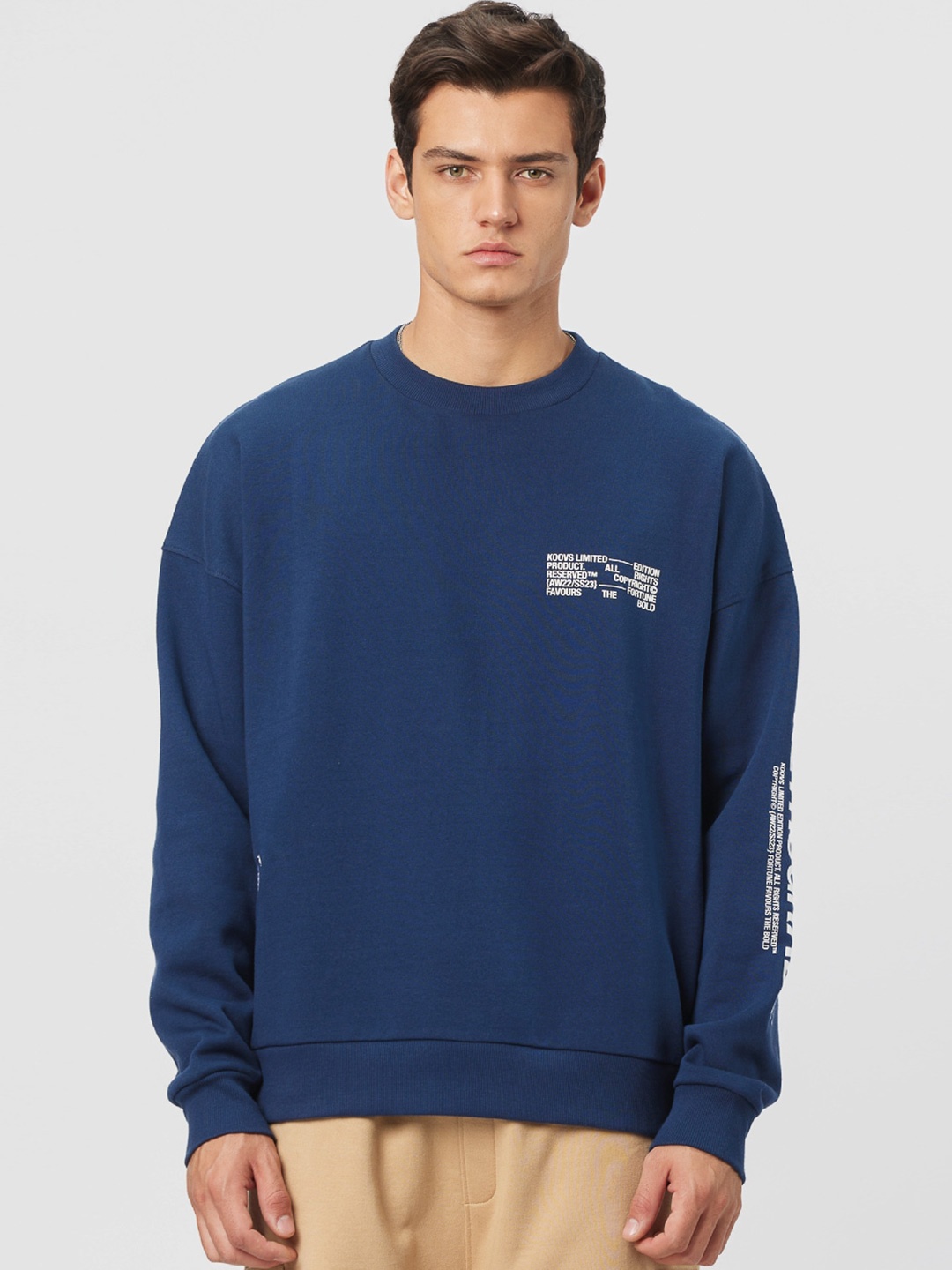 

Koovs Round Neck Long Sleeves Pullover Sweatshirt, Navy blue