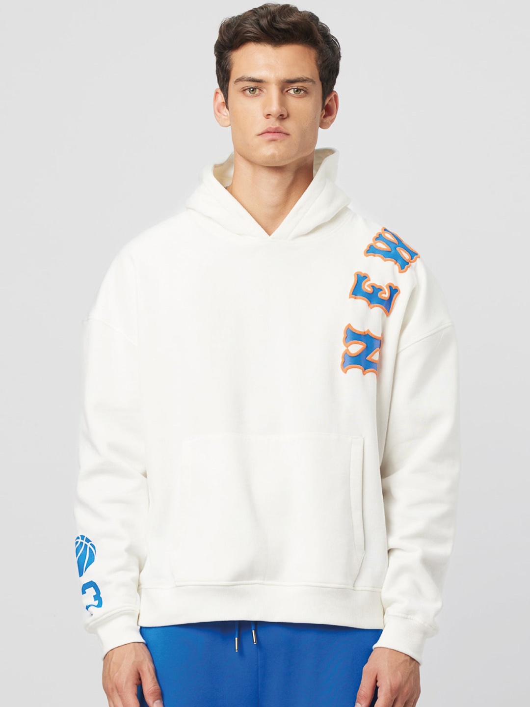 

Koovs Cotton Hooded Straight Pullover Sweatshirt, White
